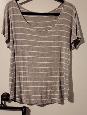 Maurices Gray and White Striped Scoop Neck Tee